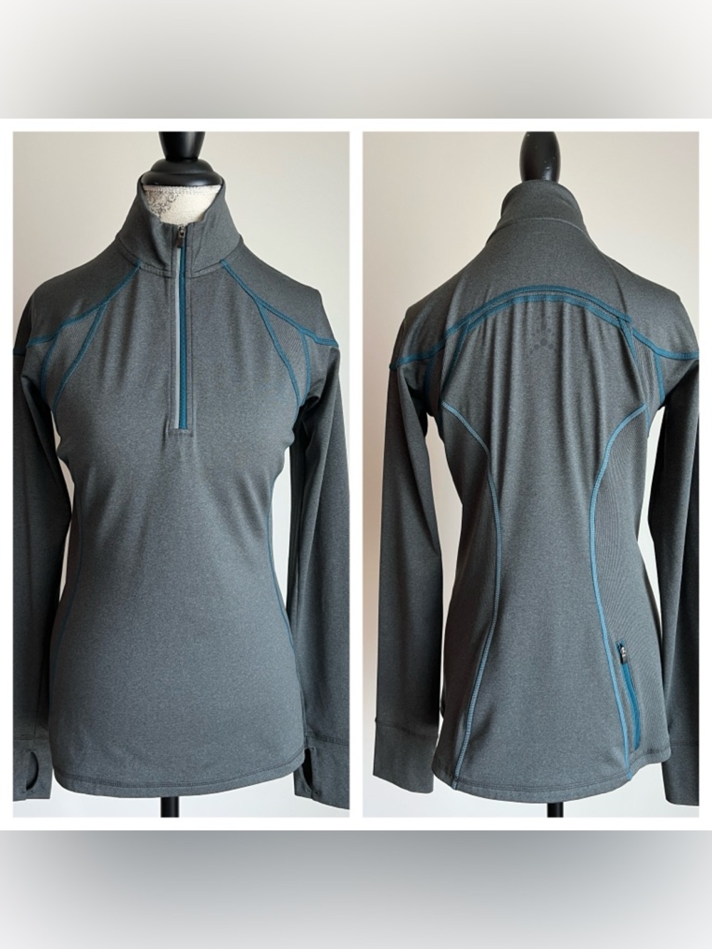 REI | Quarter Zip Long Sleeve Shirt Thumbholes Back Zipper Pocket Size Medium